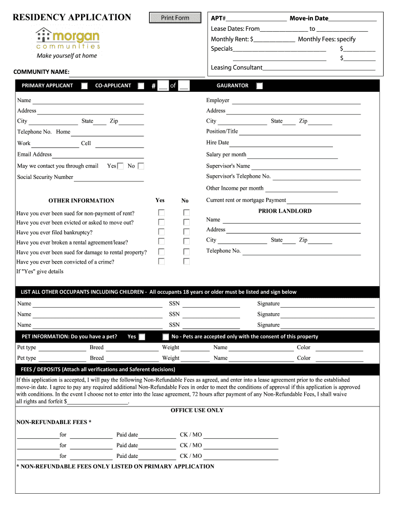 Morgan Properties Application  Form